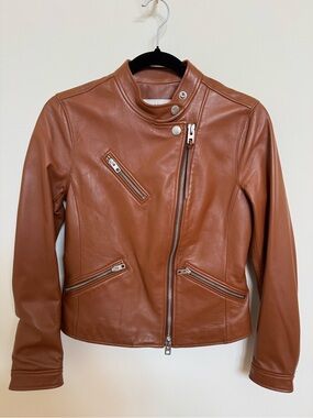 Coach Tan Leather Asymmetric Moto Jacket